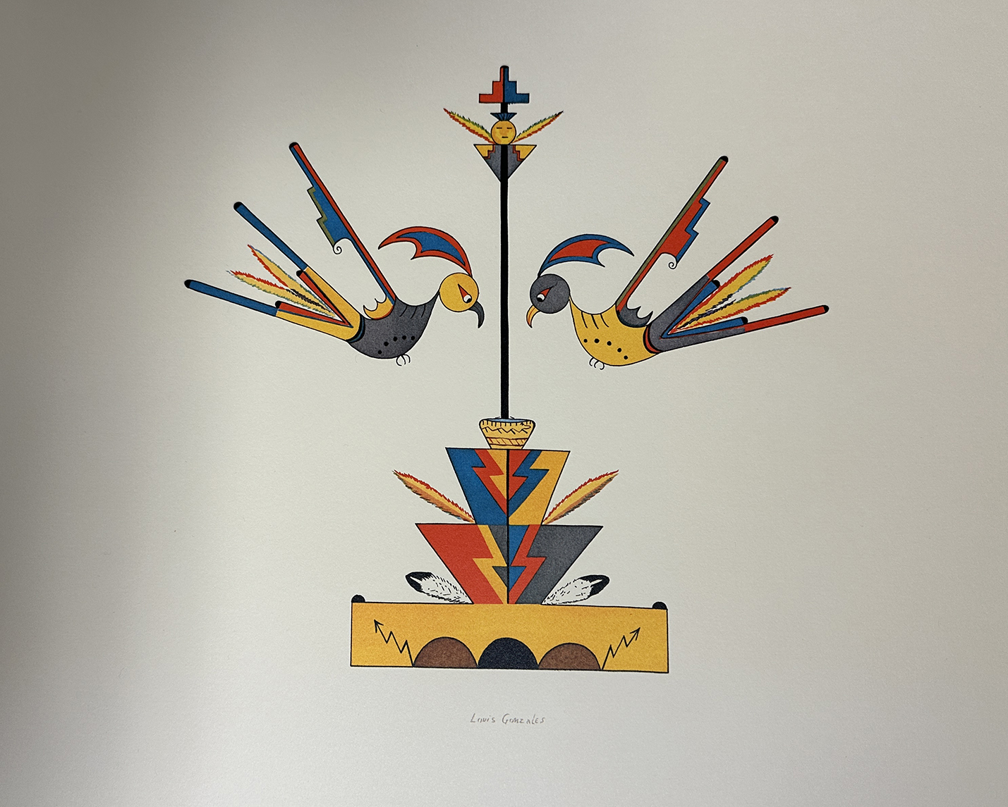 Watercolor of two birds painted by a Native American artist.