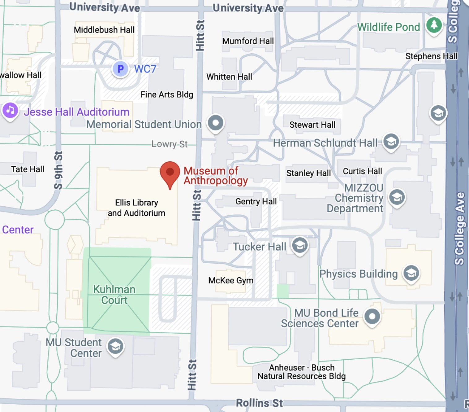 Map of central MU campus