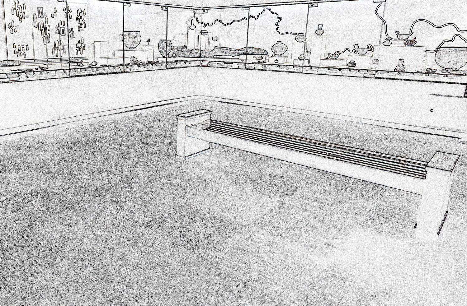 Drawing of the Museum of Anthropology Archaeology gallery.